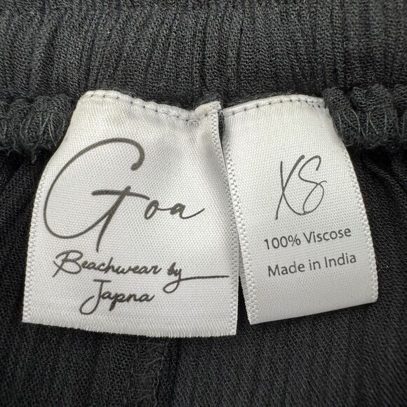 Goa Beachwear Japna Black Smocked Waist Wide Leg Pants Size XS Boho Crochet Trim - Picture 2 of 7